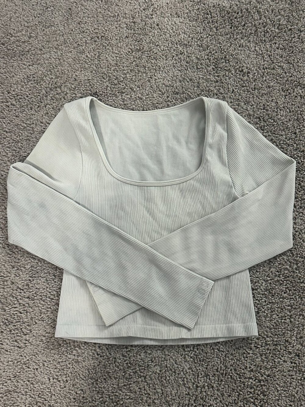 Cream ribbed long sleeve crop top - Medium